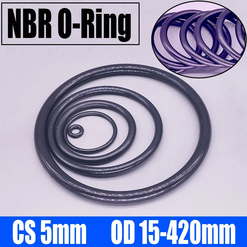 1-10PCS NBR O Ring Seal Gasket CS 5mm OD 15-420mm Nitrile Butadiene Rubber Spacer Oil Resistance Washer Round Shape Black