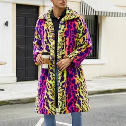 Contrasting Leopard Print Imitation Fur Plush Coat Warm Autumn and Winter Coat Jacket for Men