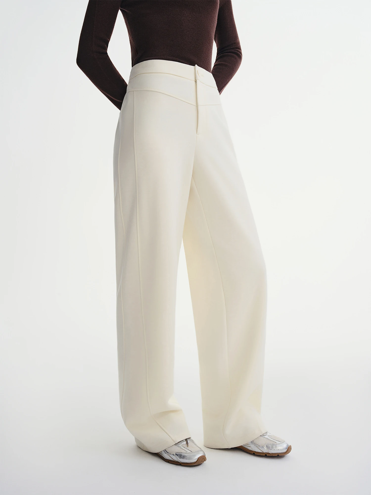 DUSHU Straight High Waist Slim Fit Casual Pants Women Wool Warm Winter Leisure Basics All-match Simple Commuting