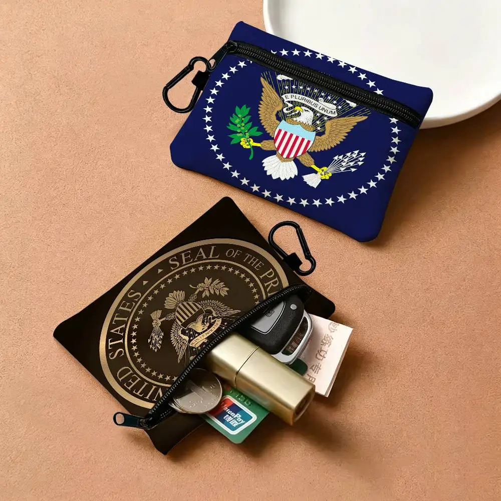 S-Seal Of The P-President Anti-fade Oxford Cloth Small Zipper Coin Bag Lightweight Hanging Wallet For Coins ID Cards