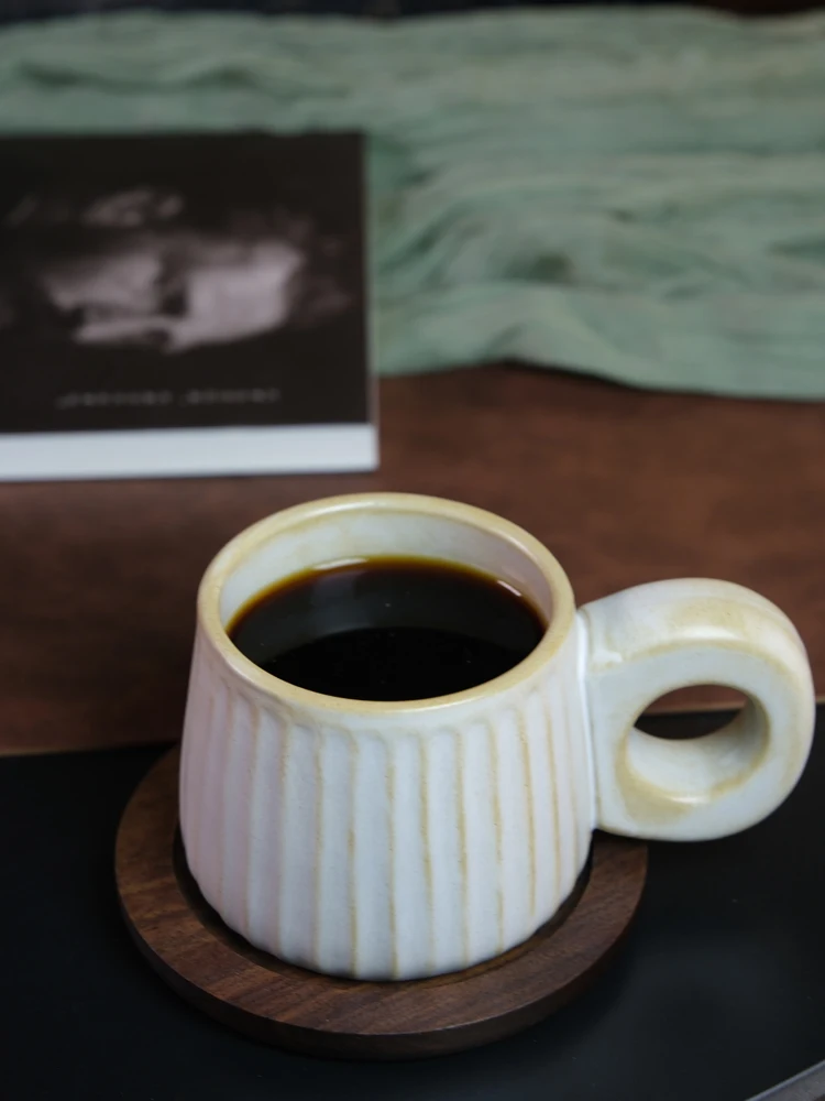 Retro Style Ceramic Coffee Cup And Water Cup Gift Box Handmade Wood Dyeing Rustic Texture Tea Set for Home Ceremony