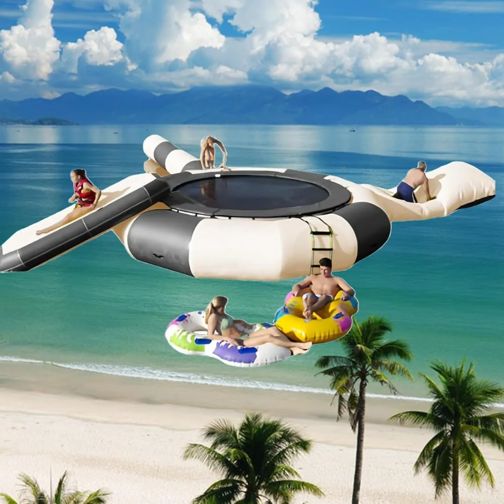 

Inflatable Water Trampoline for Lake and Water Hammock,Bounce Platform,Heavy Duty Round Floating Ring with Mesh