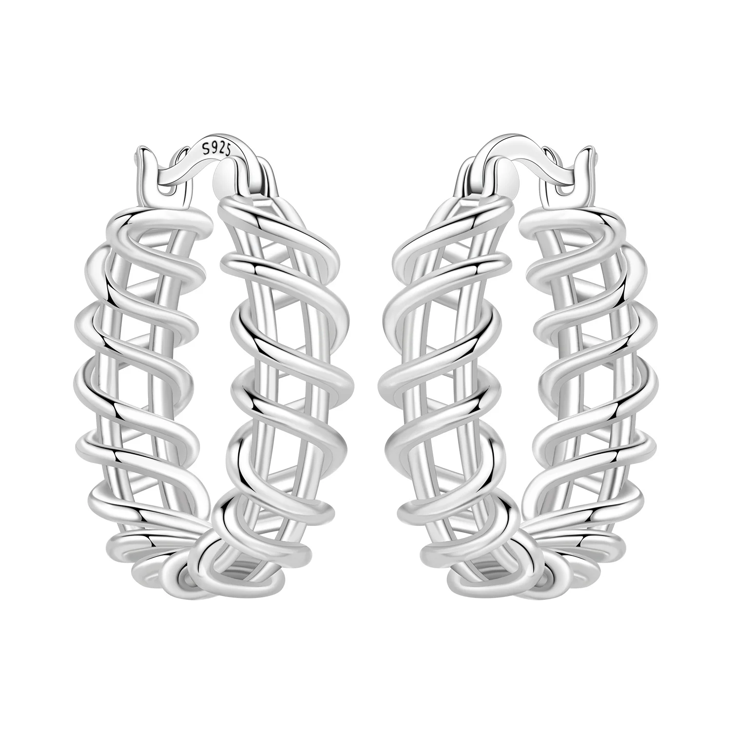PANPOKI S925 Sterling Silver Basic Hollow Winding Earring Hoop Earring Women Jewelry Original Trendy Anniversary Gifts