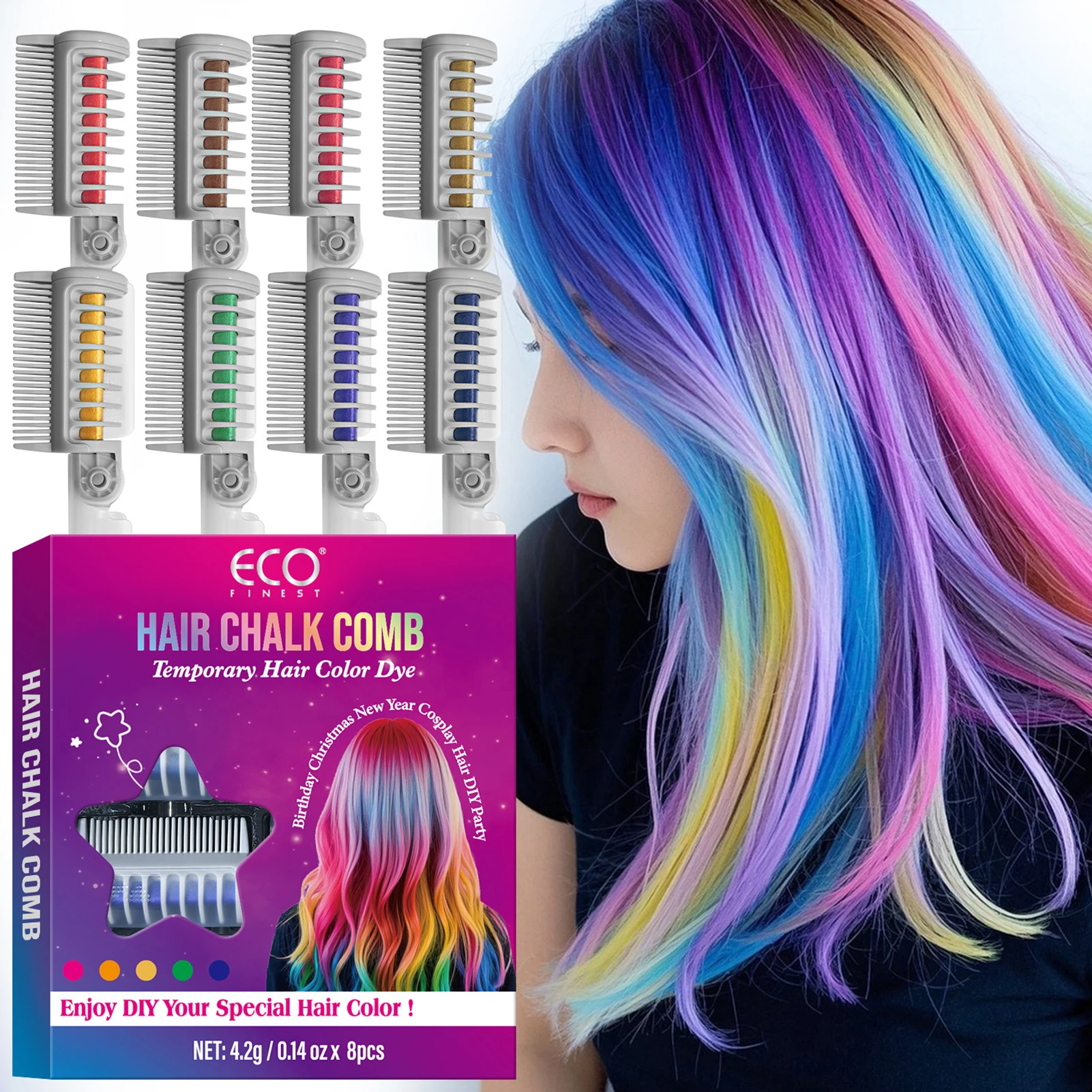 

Одноразовая кисть для краски волос, 8 упаковок, мини-палочки для краски для волос, разноцветные для путешествий, ретуши, фестиваля, вечеринки, временная окраска волос