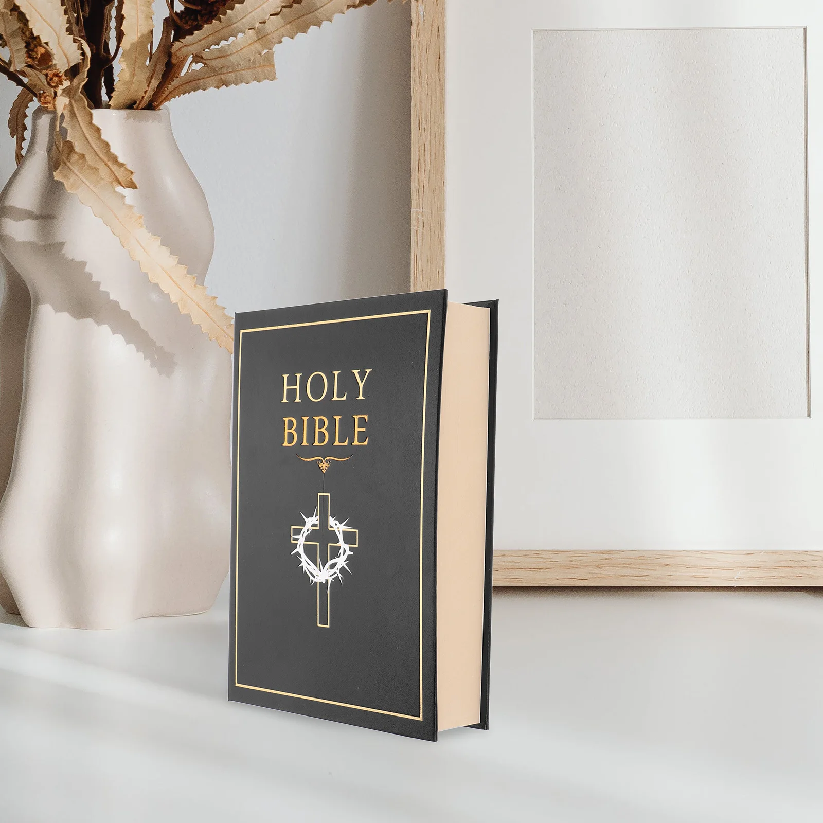 

Simulated Safe Bible Container Metal Lock Hollowed Out Book Secret Coin Storage Jar Cash Saving Box Hidden Money