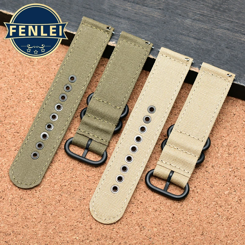 Nylon Canvas Watch Band for TIMES Seiko Citizen Seagull Outdoor Sports Waterproof Strap Bracelet Khaki Green 18mm 20mm 22mm 24mm