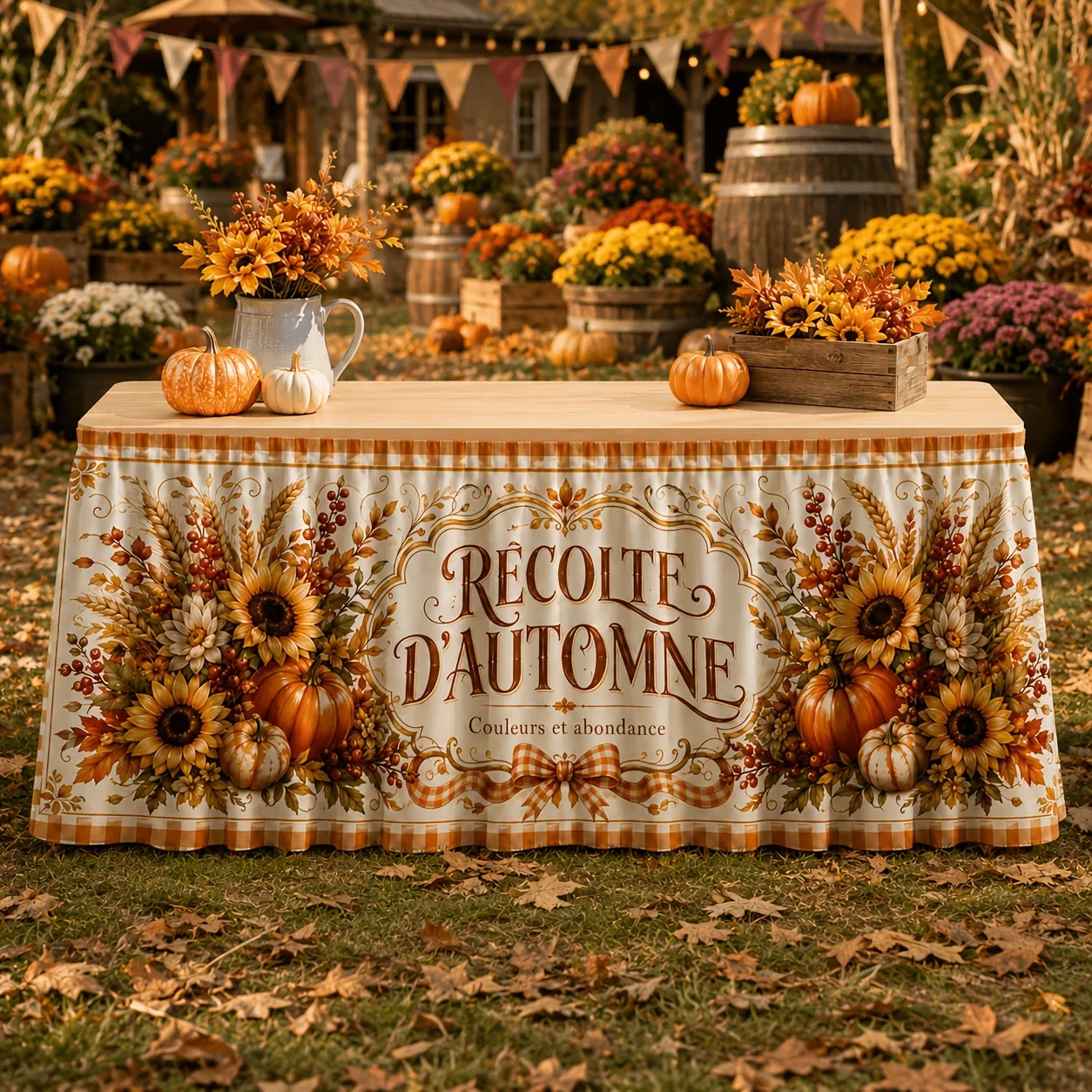 One party table skirt - Retro Pumpkin and Sunflower Autumn Harvest Table Skirt - Autumn Thanksgivingxzj