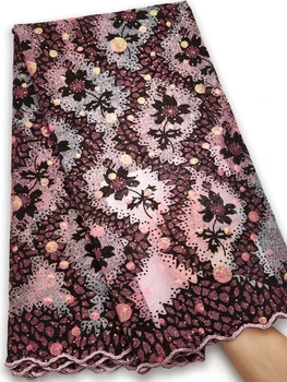 여성용 아프리카 프렌치 벨벳 레이스 원단, 나이지리아 메쉬 얇은 명주 그물 원단, 웨딩 파티 드레스, 2024, 5 야드 스팽글, A2612