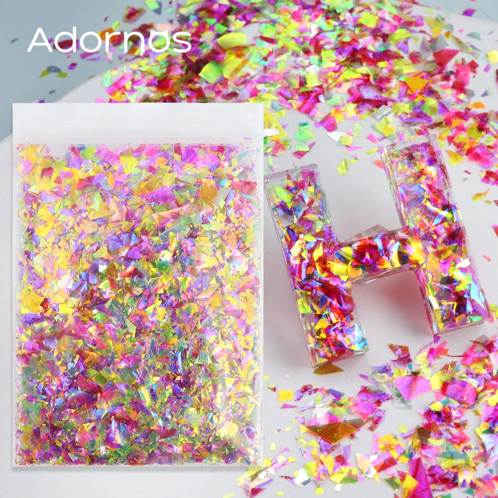 Aurora-cepillo iridiscente, copos irregulares, relleno de resina epoxi, lentejuelas gruesas brillantes, fragmento grande, moldes de resina DIY, relleno para manualidades
