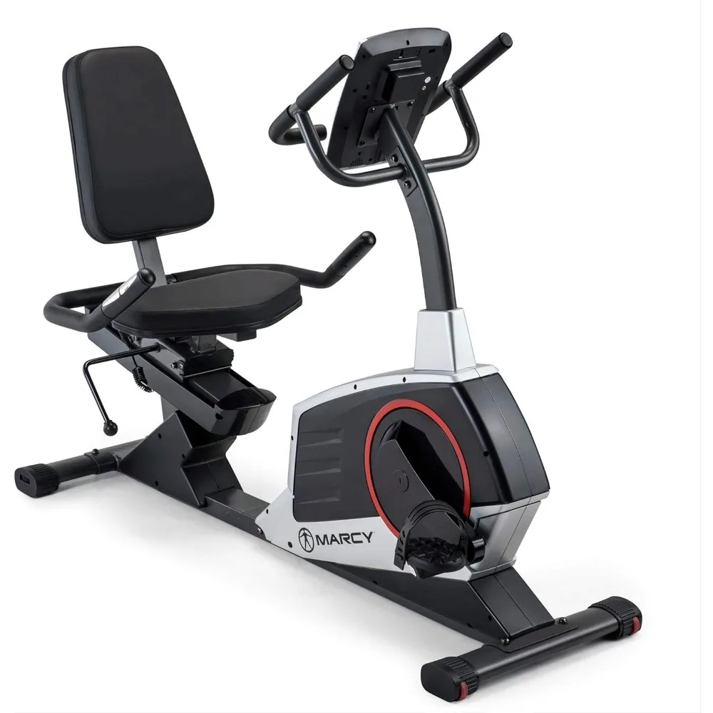 Regenerating Recumbent Exercise Bike with Adjustable Seat, Pulse Monitor and Transport Wheels ME-706