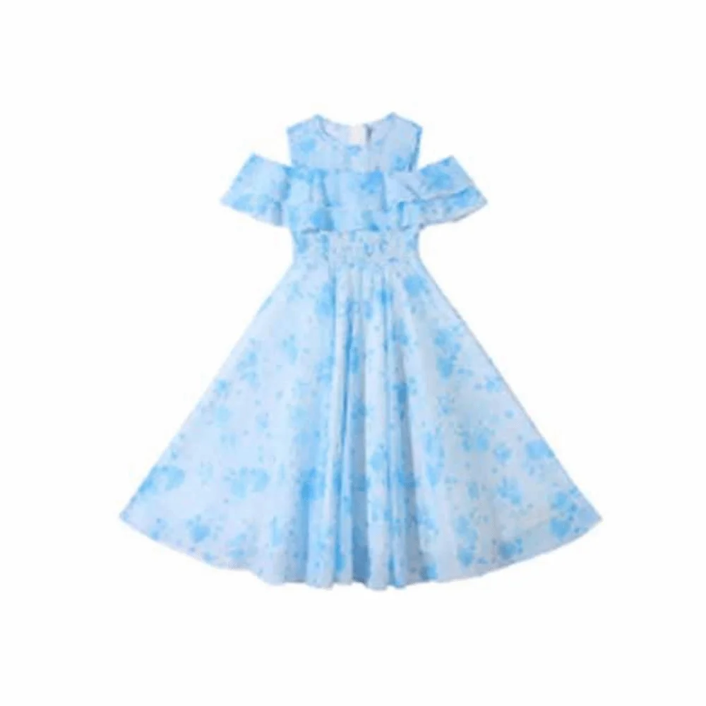 

Fashion Loose Girls Chiffon Floral Dress Teenagers Party Summer Dresses Pleated Beach Vacation Children Princess Dress Students