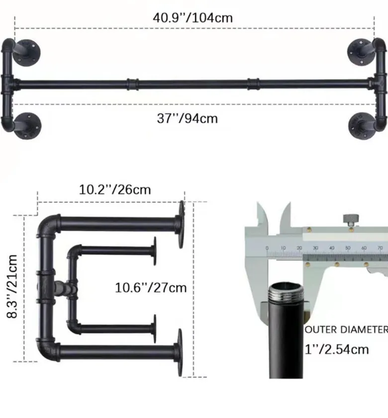 Industrial Feng Shui Pipe Hanger Iron Art on The Wall Clothing Store Display Shelf  Hanging  Rack Wholesale