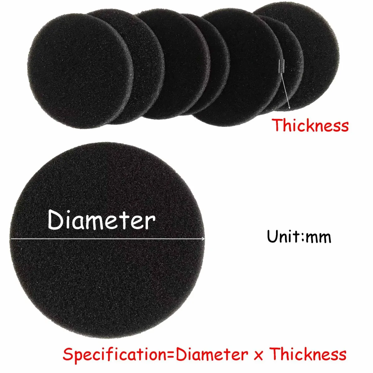 Black Sponge Disc Polyurethane Foam Round Sheet Shock-absorbing Mat Plate Shock Absorber Pad 20mm-90mm Diameter
