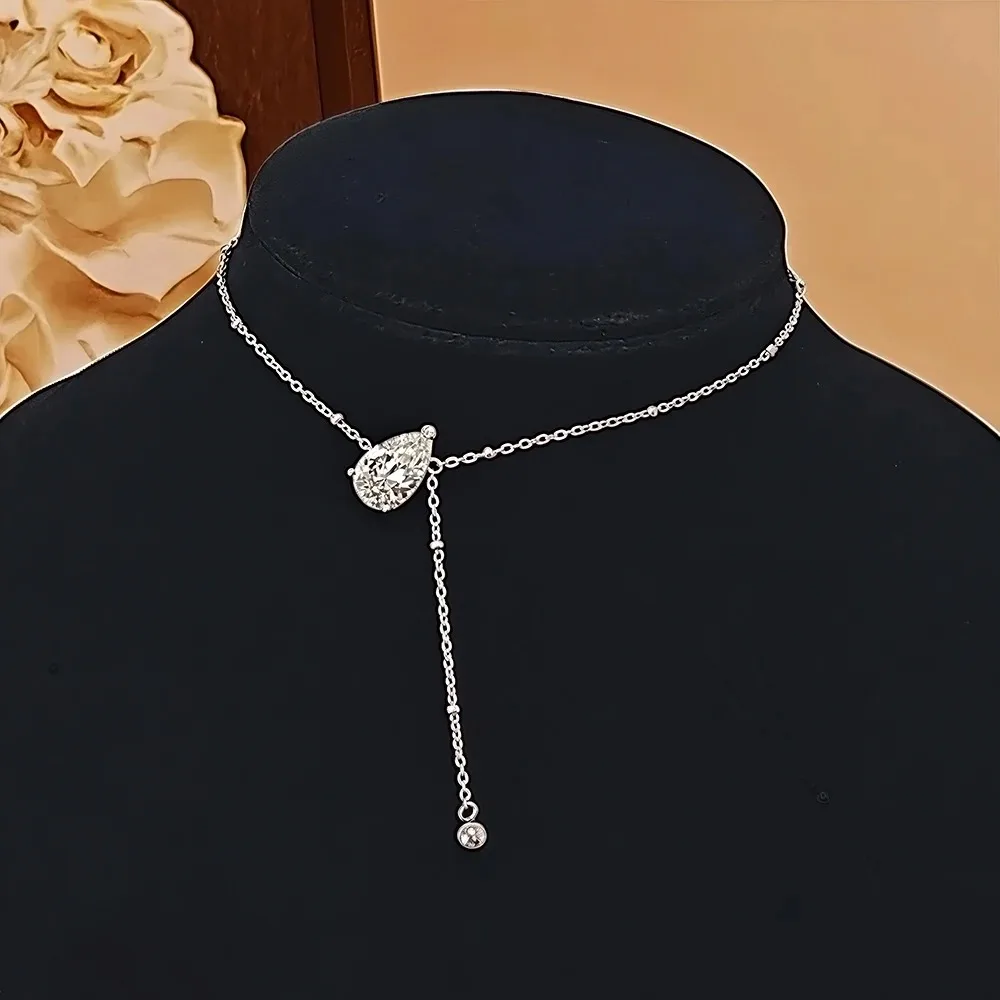 3 Carat Women's Pear Drop Zircon Pendant Necklace Holiday Beautiful Gift Y Shape Pear Shape Cut Solitaire Diamond Necklace