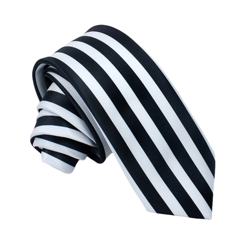 

Anime Cosplay Neckties Japanese Costume Accessories Black White Vertical Striped Printed Neck Tie Props for Men Women N58F