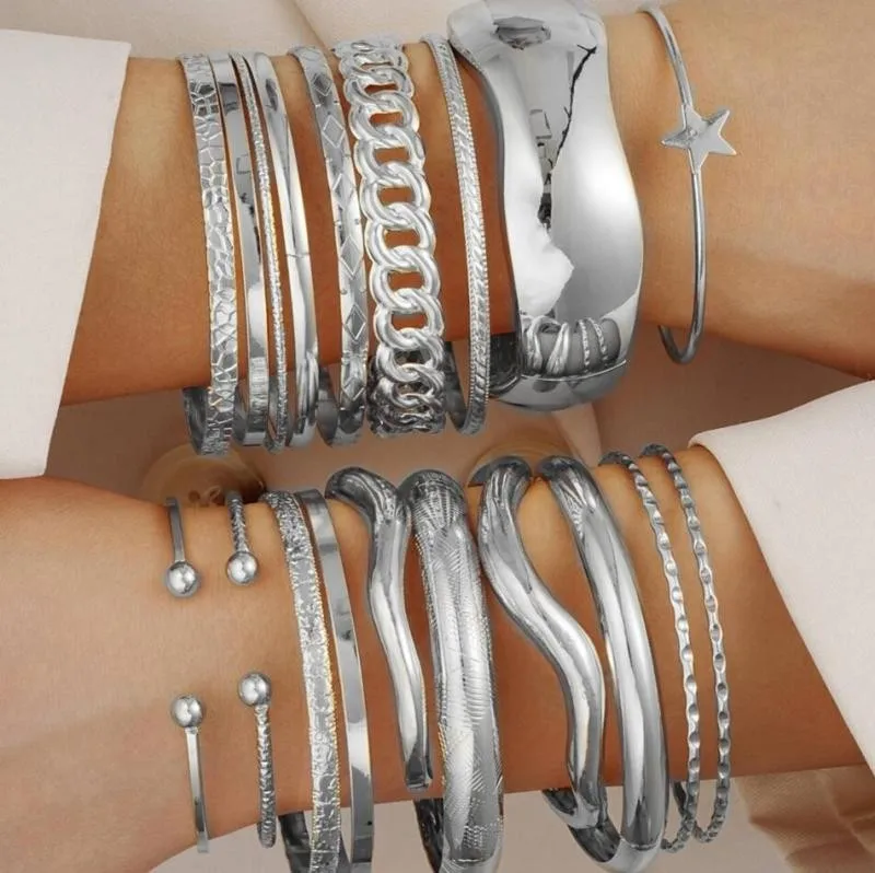 Creative Design Pentagram Bracelet 19 Piece Set Environmental Friendly Alloy Iron C-shaped Open Handpiece for Women