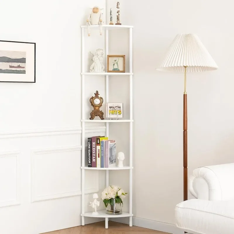 

Corner Shelf Stand, 5-Tier Corner Bookshelf, Tall Corner Shelves for Bedroom, Living Room, Narrow Display Shelf