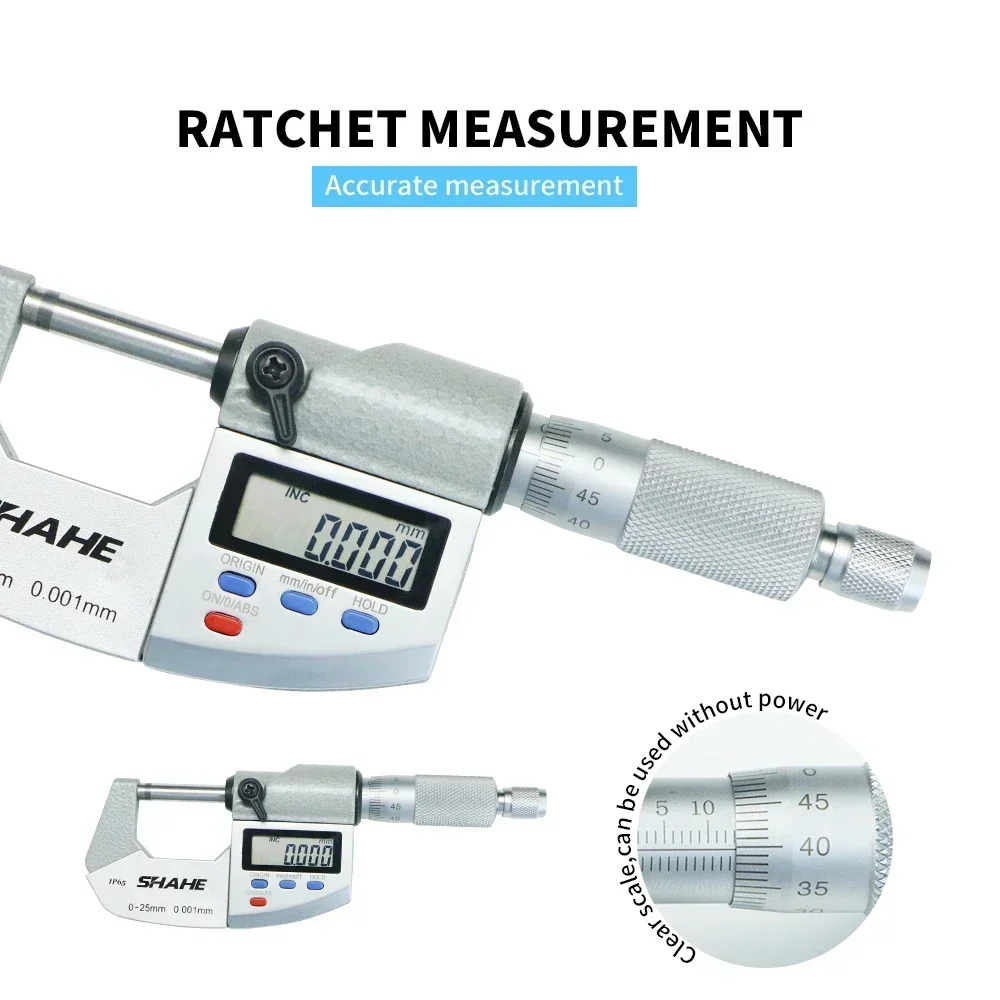 Shahe-0-25mm 미크론 디지털 외부 마이크로미터 전자 마이크로미터 게이지, 0.001mm 디지털 게이지 측정 도구