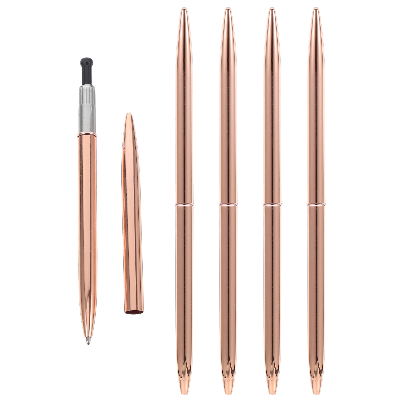 5pcs Metal Rotating Ballpoint Pens 1.0Mm Black Ink Smooth Retractable Portable Writing Tool For Office School Stationery