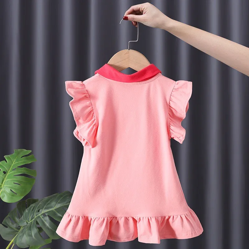 Korean Baby Girl Dress Children\'s Clothes Short Sleeves POLO Dress For Kids Girl Student Girls Princess Dress