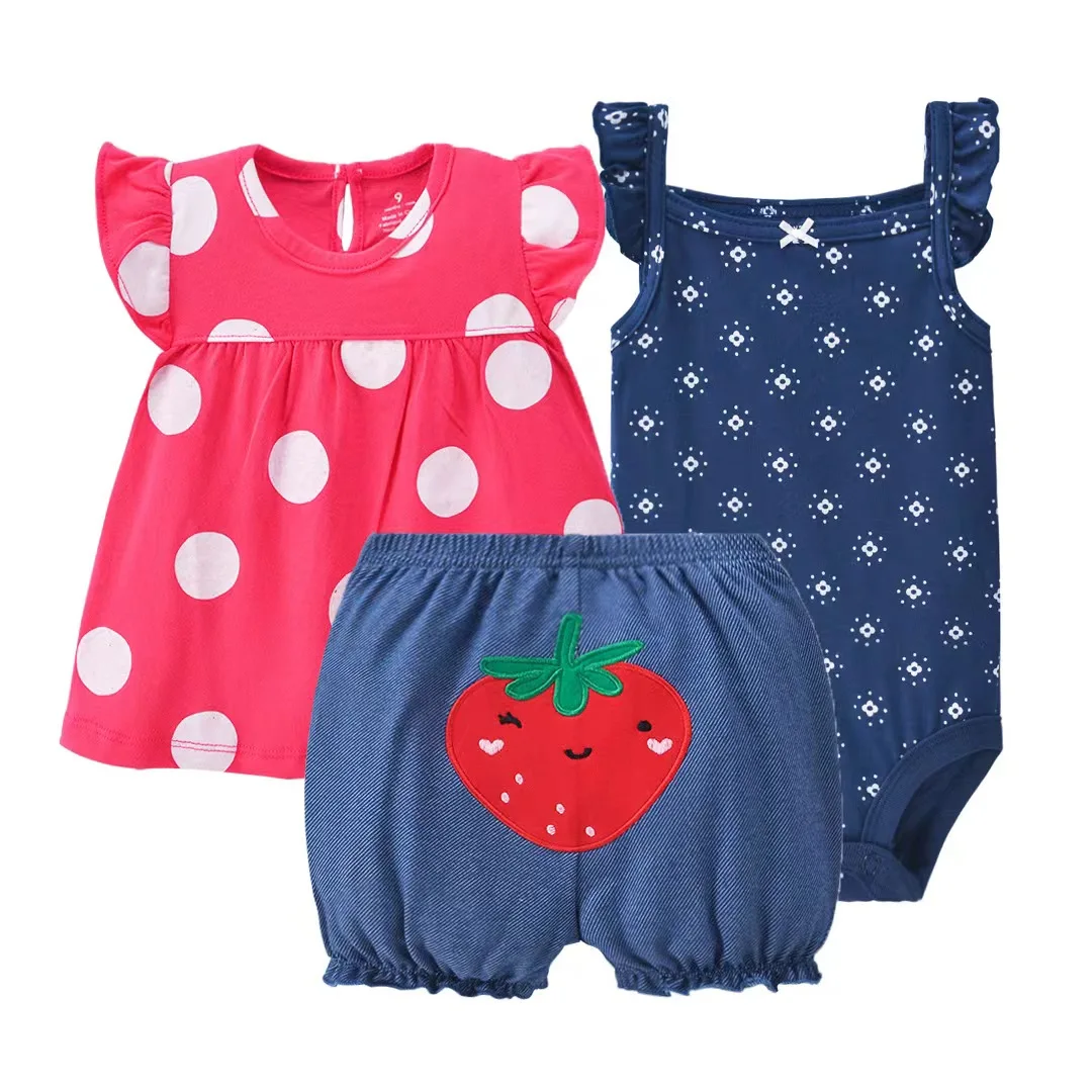 Baby Summer Clothing Cotton Newborn Infant Baby Girl Clothes Ruffled Sleeveless Jumpsuit+Shorts Cute Fashion 3Pcs Outfits Suit