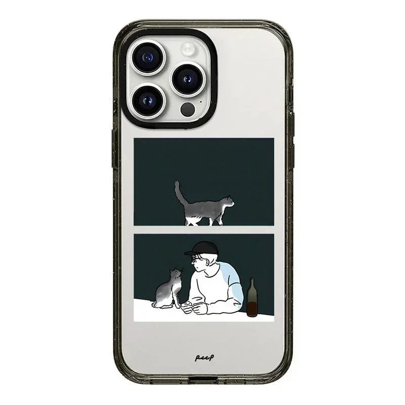 

2.0 Upgrade Acrylic Border Cat Illustration Phone Case Cover for iPhone 11 12 13 14 15 16 Pro Max Case for iPhone 16 Pro