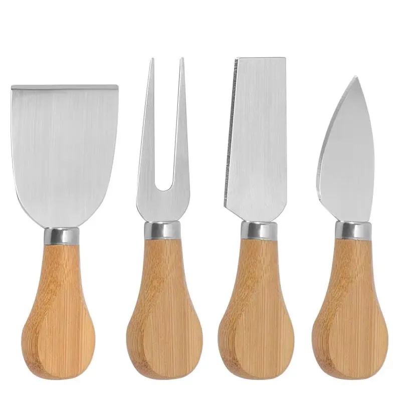 Oak Handle Cheese Knife Set Bamboo Handle Stainless Steel Cake Cheese Pizza Knife Four-Piece Set Baking