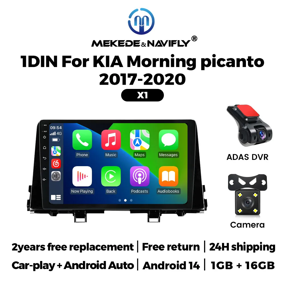 MEKEDE & Navy Android 14 Draadloze Carplay Auto Voor KIA Ochtend Picanto 2017-2020 Autoradio Multimedia Video Player 1 Din GPS BT
