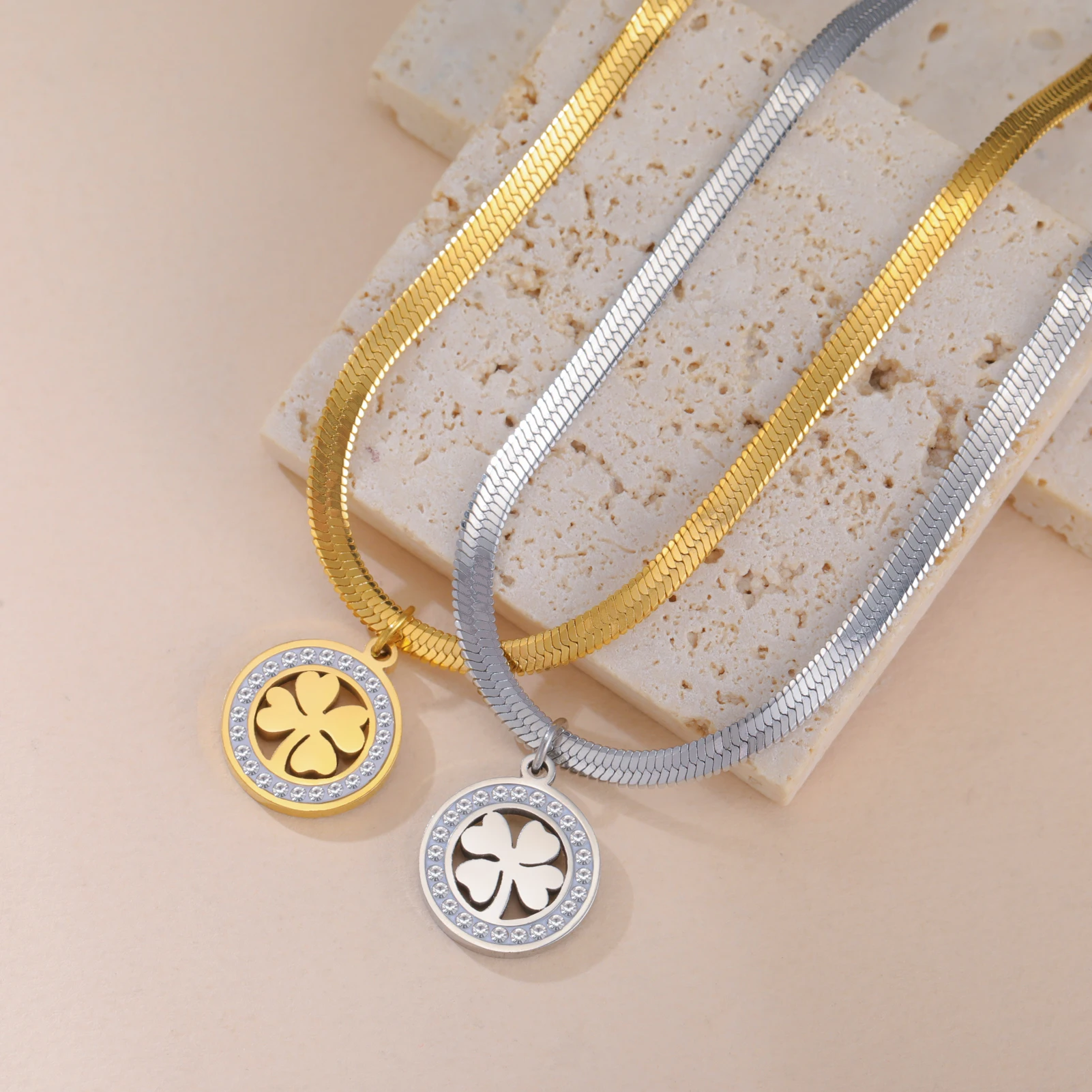 COOLTIME Mode Klee Runde Anhänger Halskette Edelstahl Elegante Zirkon Charme Halskette für Frauen Schmuck Geschenk 2026 Neue – Detail 15