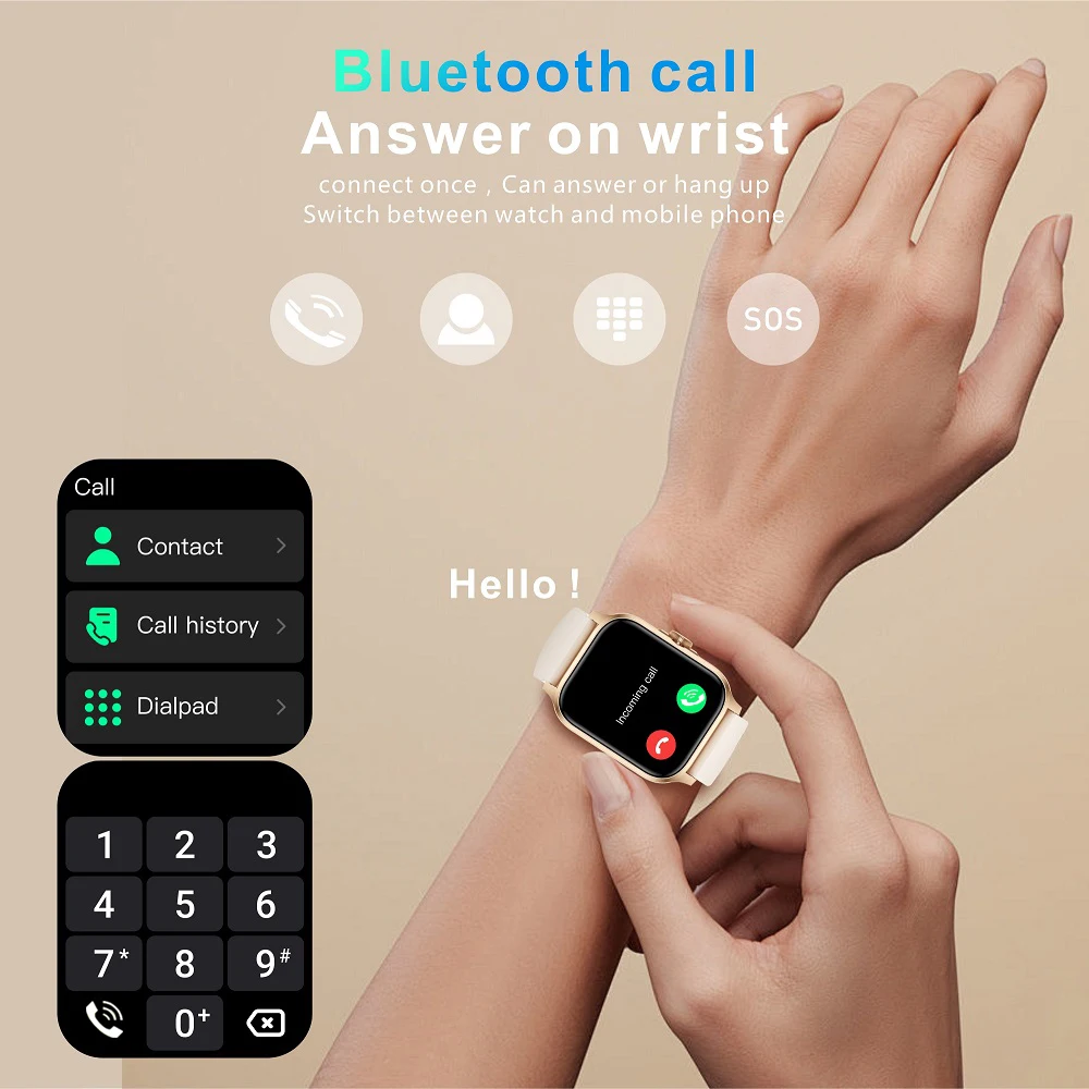 Reloj inteligente deportivo para hombre y mujer, pulsera con llamada de diente azul, resistente al agua, pantalla de 1,85 pulgadas, Monitor de salud y oxígeno en sangre