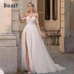 Elegant A-Line Wedding Dress Women 2024 Lace Off The Shoulder Sweetheart Open Back Slit Bridal Gown Sweep Train Vestido De Noiva