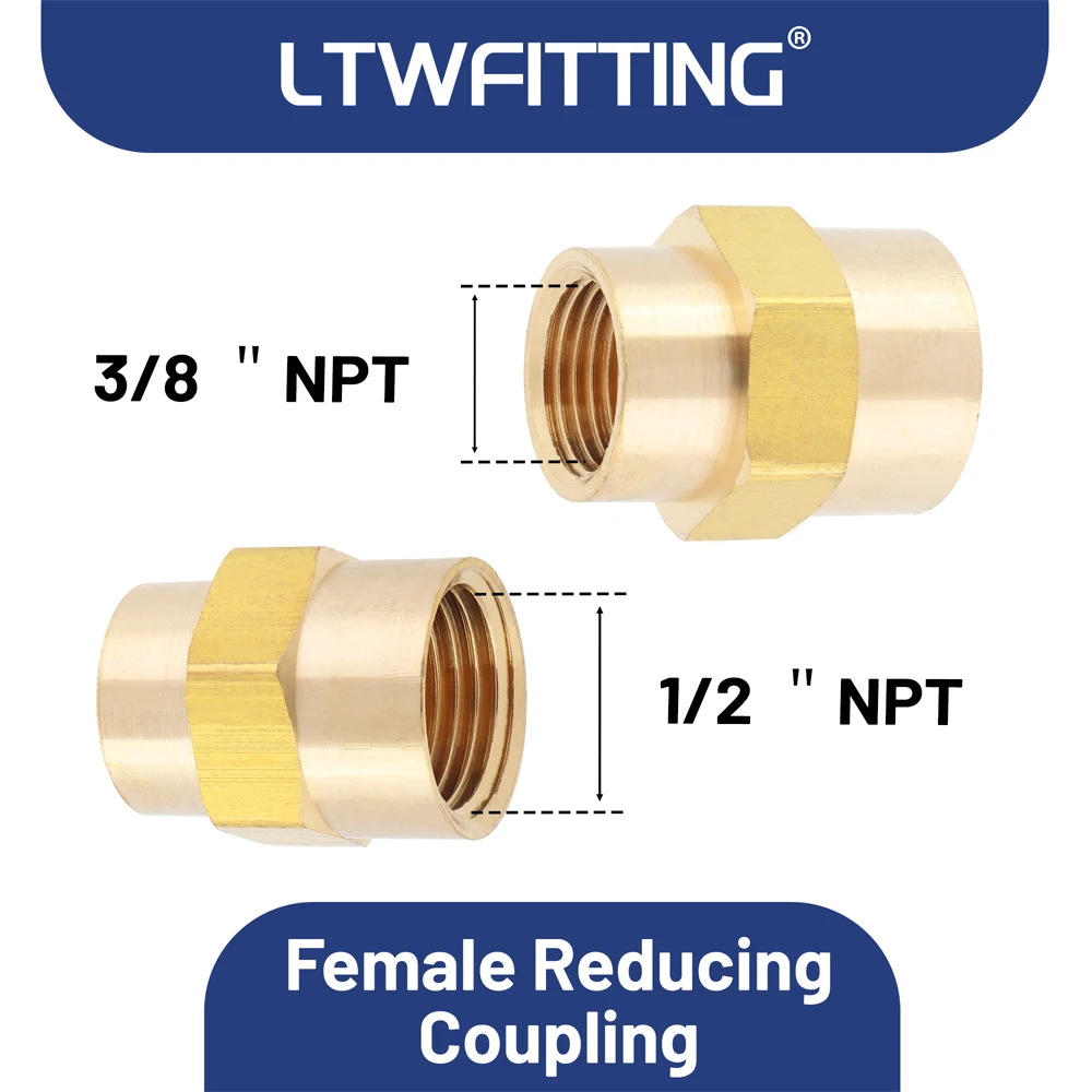 LTWFITTING Brass Pipe Fitting 1/2-Inch x 3/8-Inch Female NPT Reducing Coupling Water Boat(Pack of 150)