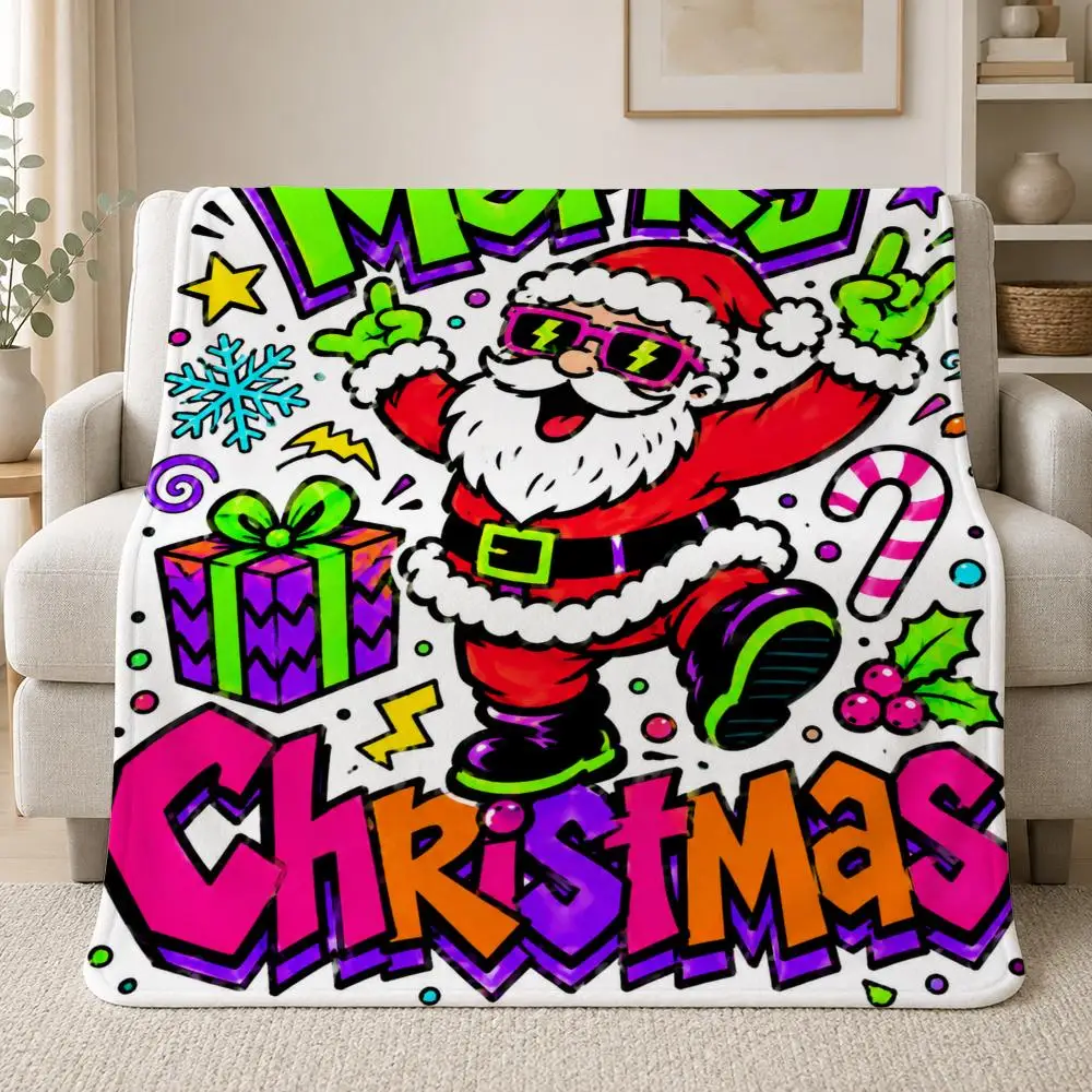 Street Art Christmas Pattern Graffiti Santa Christmas Throw Soft Plush Flannel Throw Blanket Sofa Bed Travel Home Decor