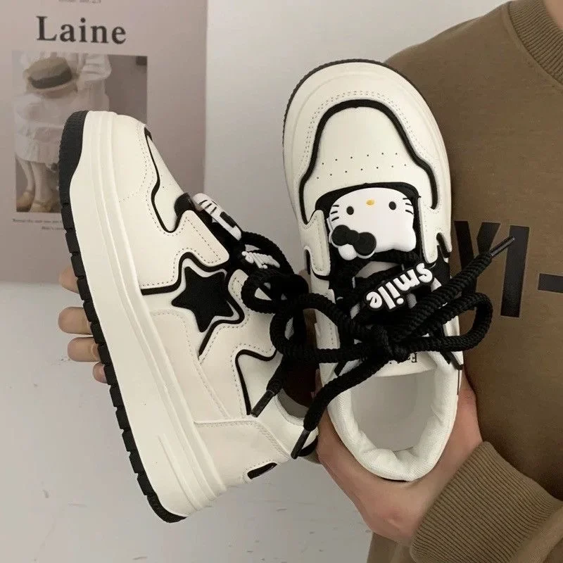 Sanrio Hello Kitty Y2k Platform Off White Shoes for Women Versatile Casual Sneakers Students 2000s White Sneakers Women 2024 New