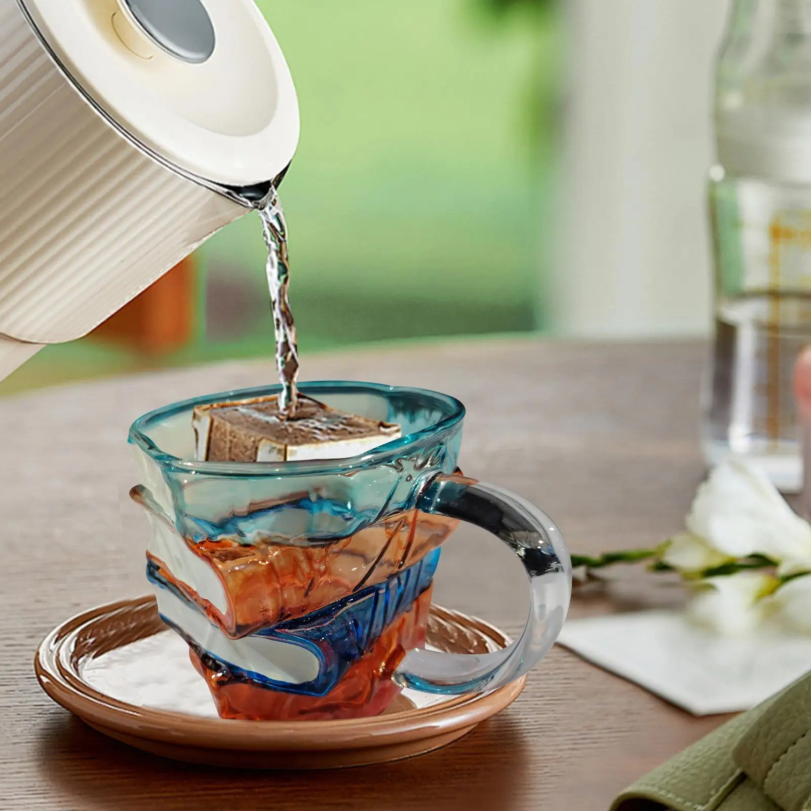 Bunte Buchtasse, Leseliebhaber, Teetasse, kreative Tischdekoration, dekorativer handgefertigter Getränkebehälter für Lehrerliteratur