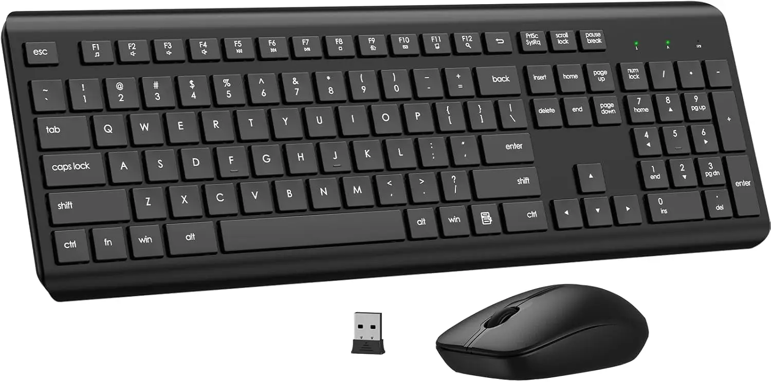 

Wireless Keyboard and Mouse Combo, Full Size Silent Ergonomic, Long Battery Life, 2.4G for PC Laptop