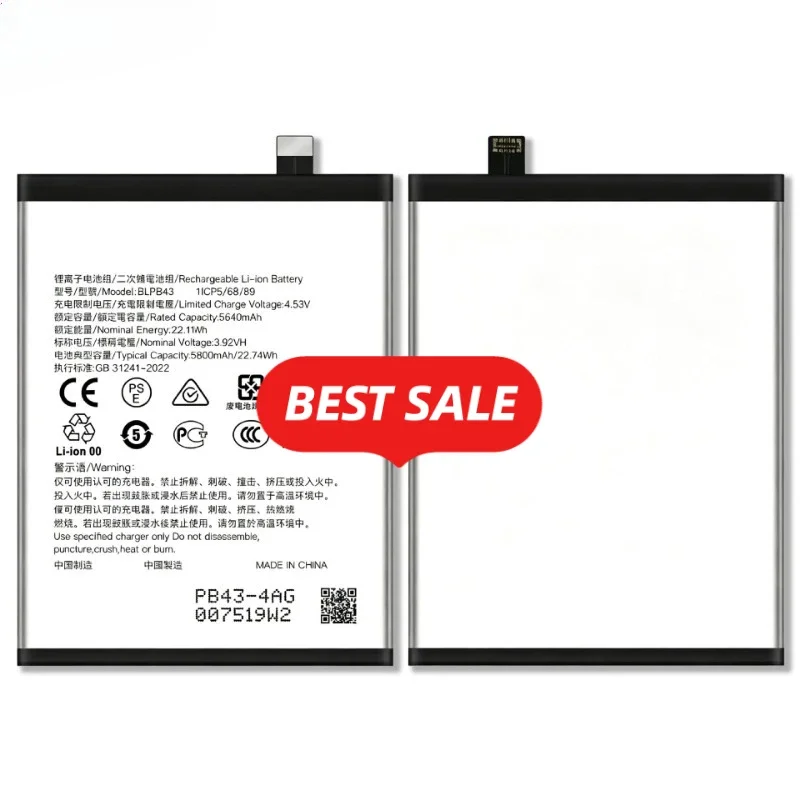 BLPB43 for OPPO Reno 13 Pro Phone Battery 0 Cycle High Quality High Capacity Battery Replacement Bateria Grade A Cell with Tools