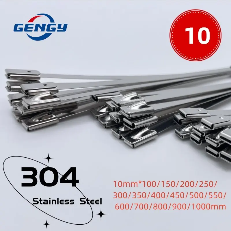 

10 Pcs 10mm Stainless Steel Metal Cable Ties Exhaust Wrap Coated Locking Metal Zip-Exhaust Multifunctional Locking Cable Ties