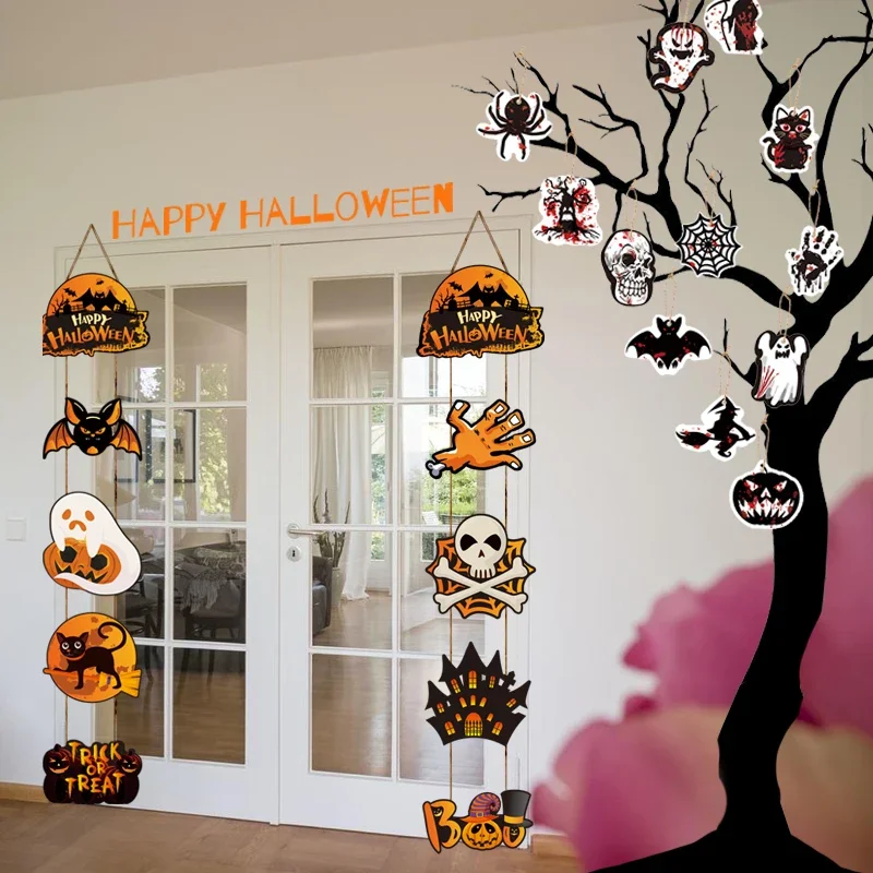 

Halloween Hanging Sign for Front Door Halloween Paper Couplet Door Sign Pumpkin Ghost Bat Pendant for Festival Party Decorations