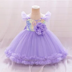 Toddler Baby Girls Flower Sequin Big Bow Dresses Kids Wedding Ball Gowns Elegant Ceremony Costumes Birthday Party Princess Dress