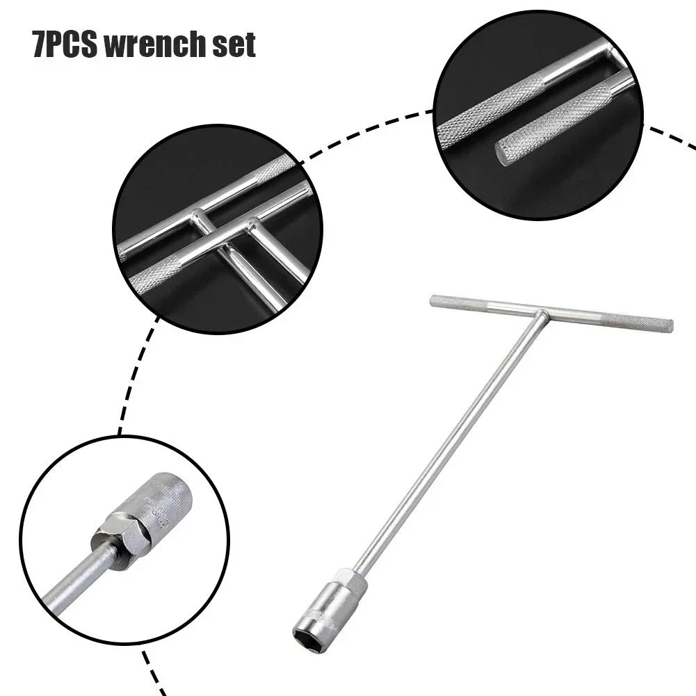 1pc T-type Socket Wrench 8 Sizes 6-19mm  Metric T-handle Wrench Hexagonal Multifunctional Manual Detachable Repair Hand Tool