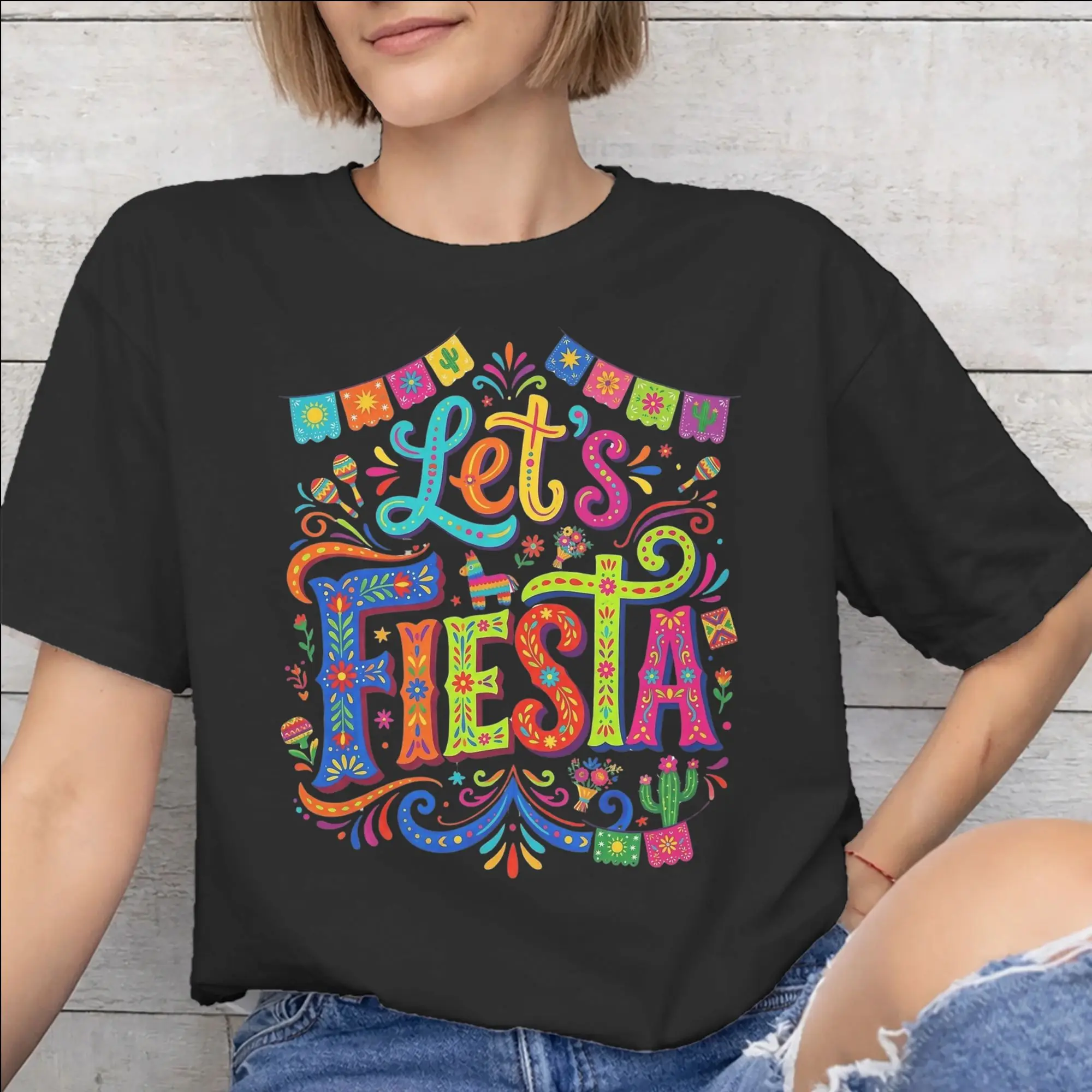 Let's Fiesta Cinco De Mayo  Tee Shirt for Men Women Print T Shirts  Cotton Clothing