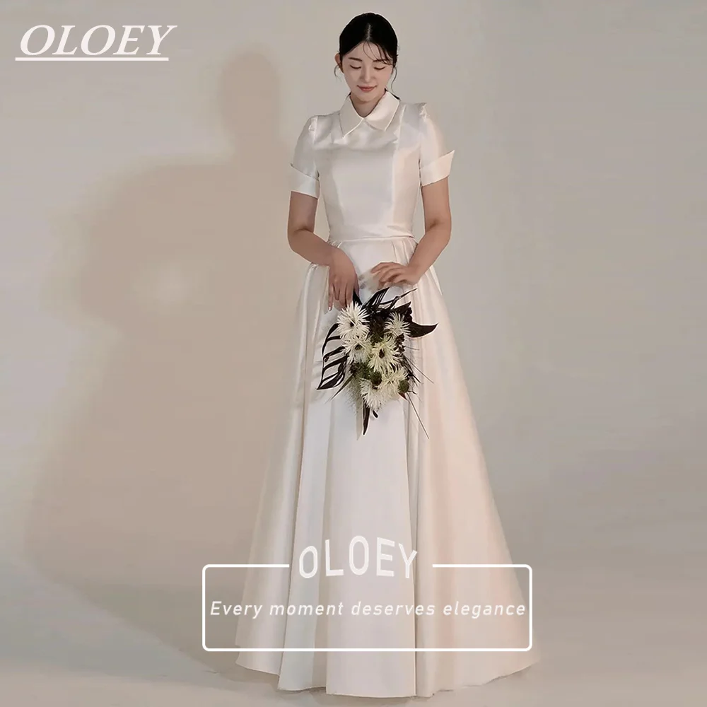 OLOEY Elegant Mikado Satin Korean Photoshoot Wedding Dress Short Sleeves Long Bridal Gown Customized 2026 Women's 웨딩드레스