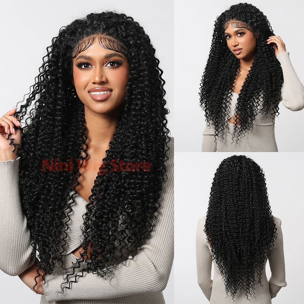 Long Kinky Curly 13*6 Lace Front Wig Afro Curly Synthetic Fiber Lace Wig Heat Resistant Curly Wigs for Women Daily Party Use