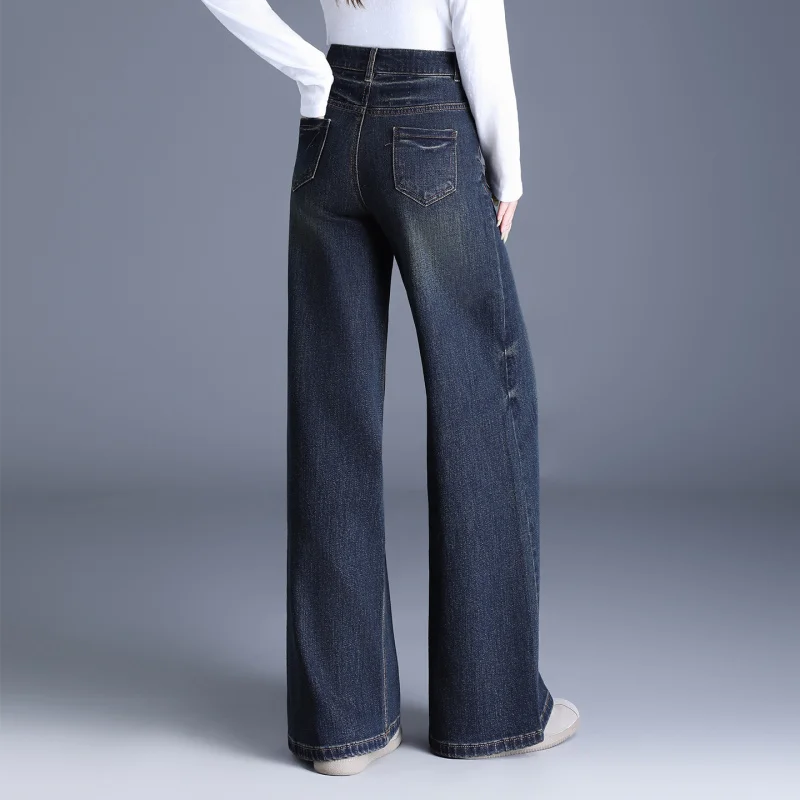 جينز عالي الجودة مطرز بأرجل واسعة للنساء، للربيع والخريف جديد عالي الخصر وقابل للتمدد وفضفاض للتخسيس بتصميم كلاسيكي مستقيم الساق #4