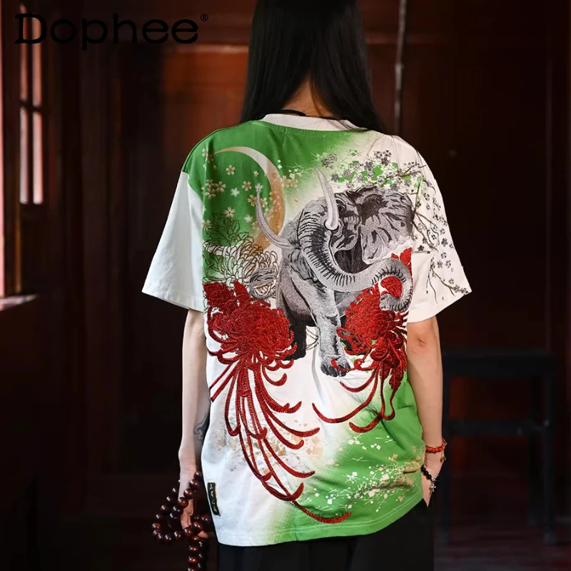 

Men's 2026 Summer New Animal Embroidery Tops Men's Loose Fit Short Sleeve Round Neck Chic T-shirts Trend Breathable Comfort Tees