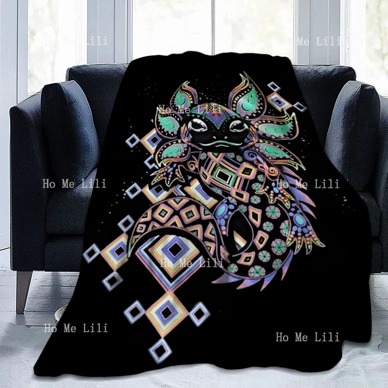 Psychedelic Axolotl Huichol Eye Of God Trippy Hippie Rave Festival Wear Tribal Shaman Vision Personalized Blanket