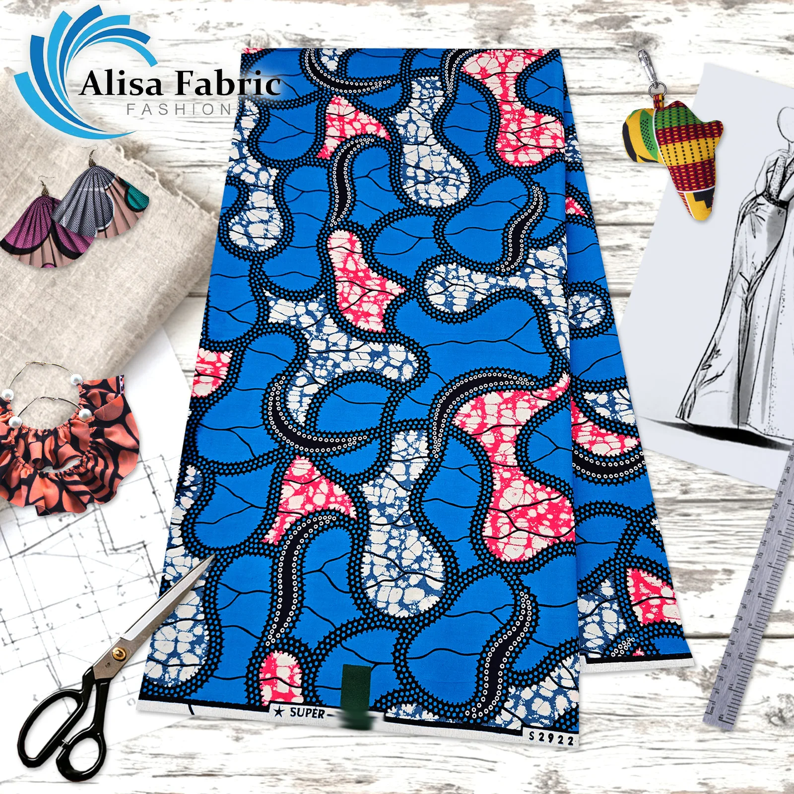 

Newest super fabric Nigerian fabric wax wholesale African 2025 6 yards 100% cotton Dutch for fashion attire, Blue