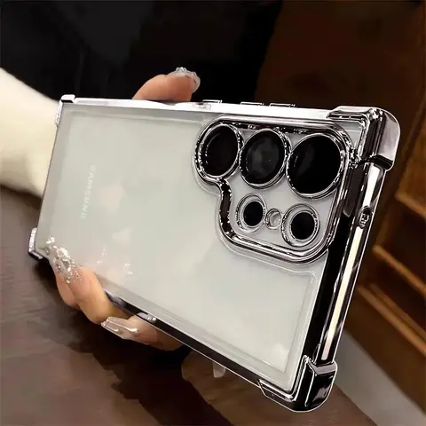 Luxe Schokbestendig Plating Clear Case Voor Samsung Galaxy S25 rand S24 Ultra S23 FE S22 Plus S21 S20 Hard acryl Hybrid Cover