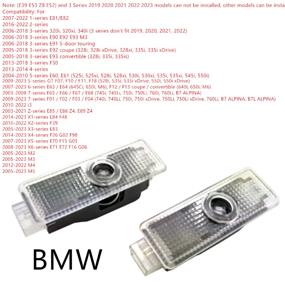 

Светодиодный лазерный проектор для дверей автомобиля для BMW 1 3 5 6 7 X1 X3 X5 X6 Z E81 E83 E87 E60 E61 E70 E71 E90 E91 F10 F20 F30 Auto